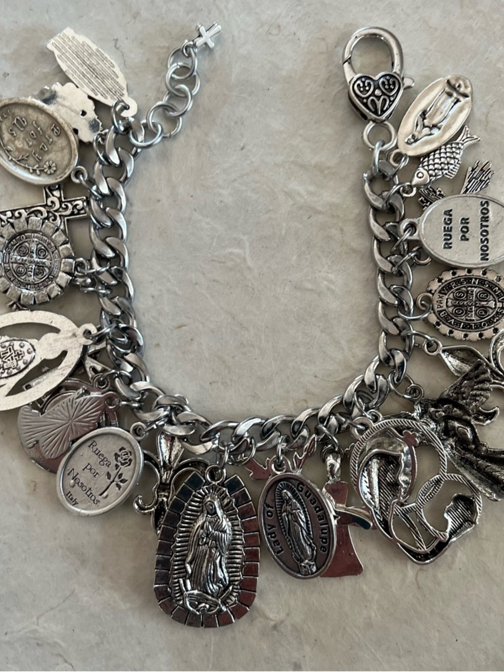 Charm Bracelet, Guadalupe, Saints Crosses Silver Tone Catholic All Saints Day - Picture 14 of 16